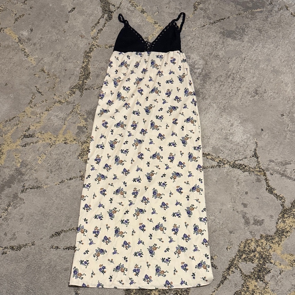 Zara Black and Cream Floral Maxi Dress